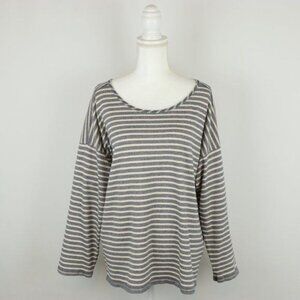 Madewell Chart Women's Large Blue Cream Stripe Scoop Neck 3/4 Sleeve Knit Blouse